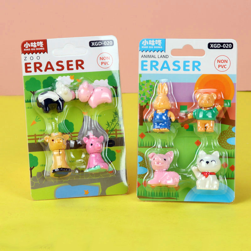 Card Animal Eraser Set Pupils& Stationery Eraser
